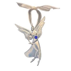 Pewter Angel Brooch Pin Birthstone Pendant Ornament September Sapphire Crystal